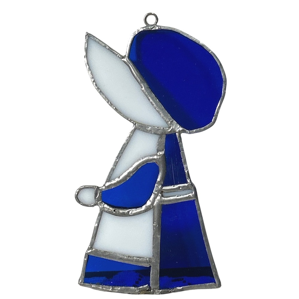 Stained Glass Angel Suncatcher Blue White Handcrafted Hanging Ornament - Picture 2 of 3